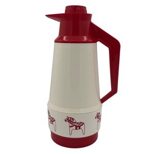 Vintage MCM DaCapo Thermos Carafe Red Dala Horse Motif Made in Sweden Christmas